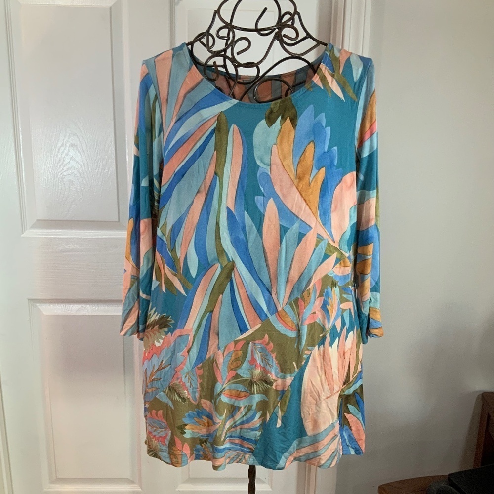 Soft Surroundings Palm Leaf Watercolor Boho Tunic Size Large